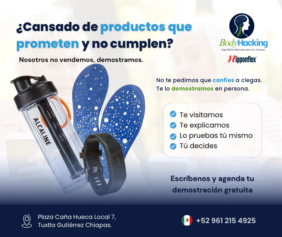 Flyer de BodyHacking con productos de bienestar